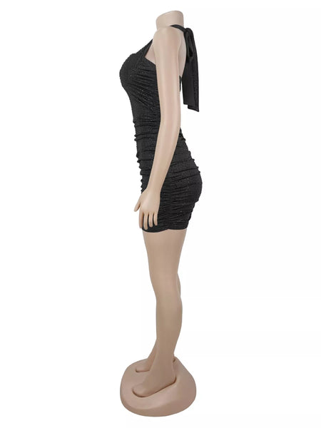 Rhinestone Ruched Halter Neck Bodycon Mini Dress - alternate view 6