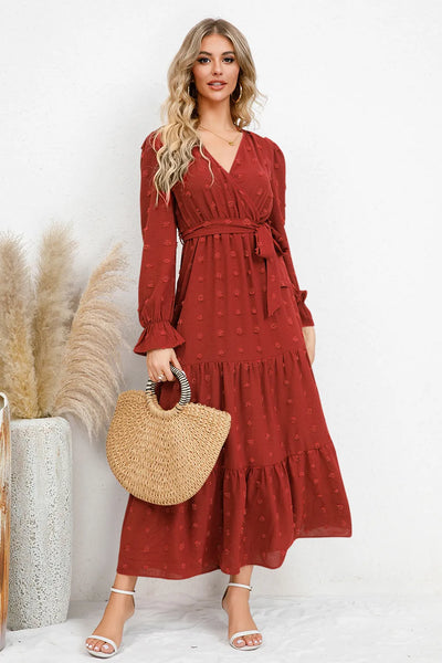 Swiss Dot Tied Surplice Flounce Sleeve Dress - alternate view 7