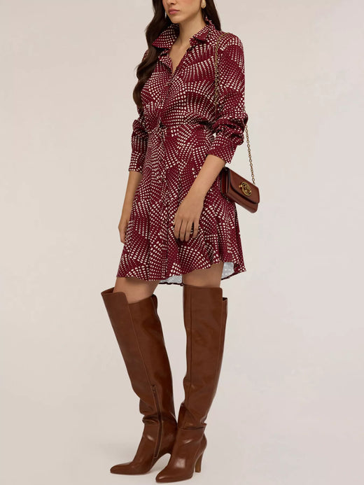 Printed Long Sleeve Mini Shirt Dress - alternate view 3