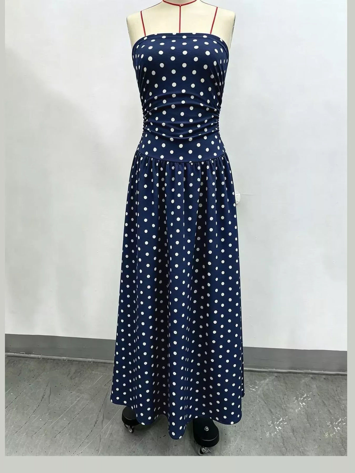 Strapless Polka Dot Ruched Maxi Dress - alternate view 33