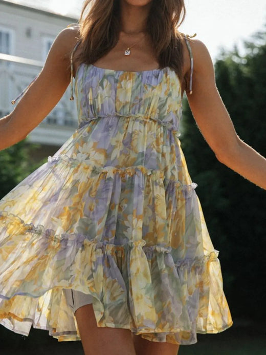 Frill Printed Square Neck Mini Cami Dress - alternate view 6
