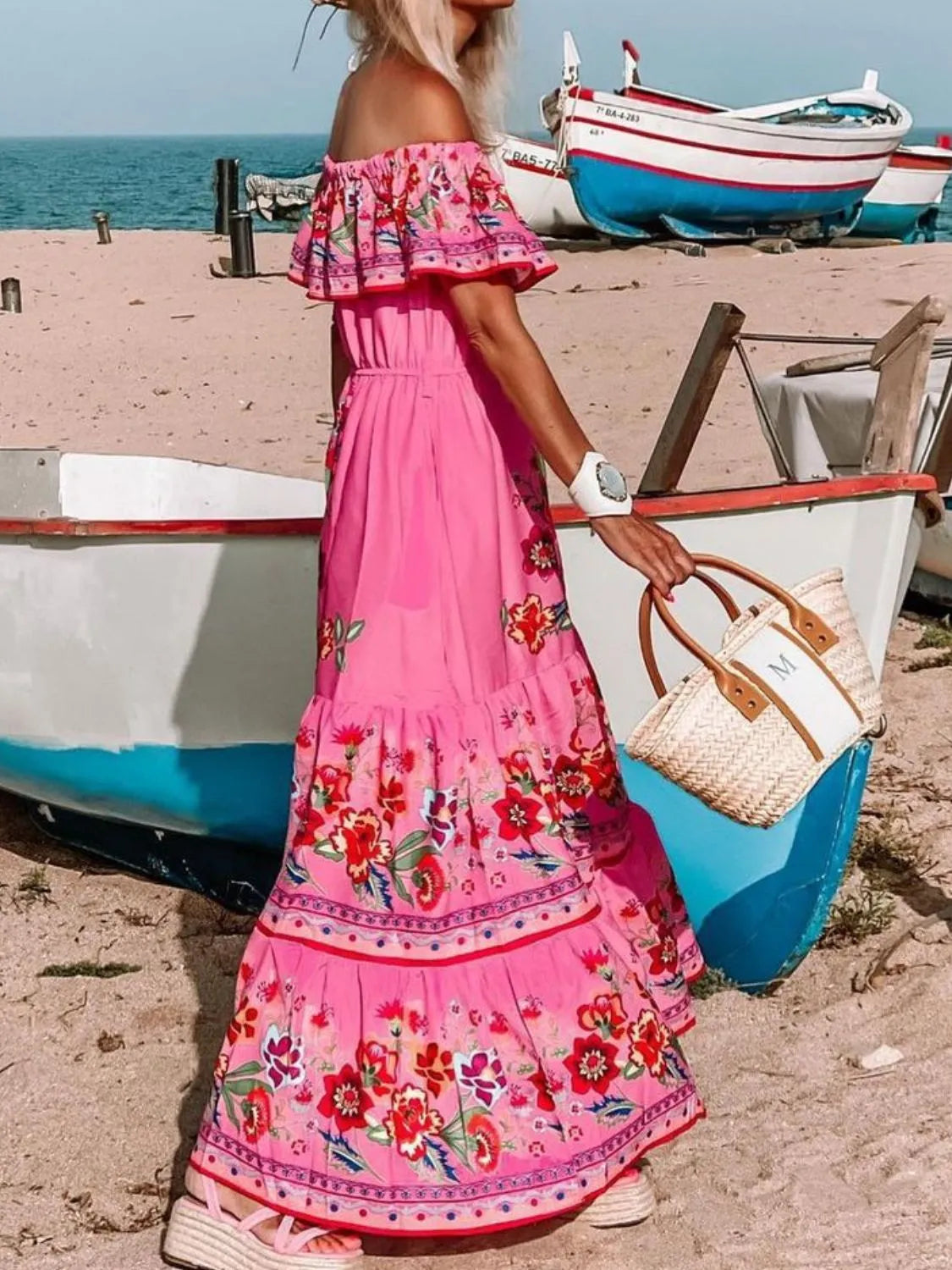 Floral Off Shoulder Ruffle Maxi Dress - alternate view 19