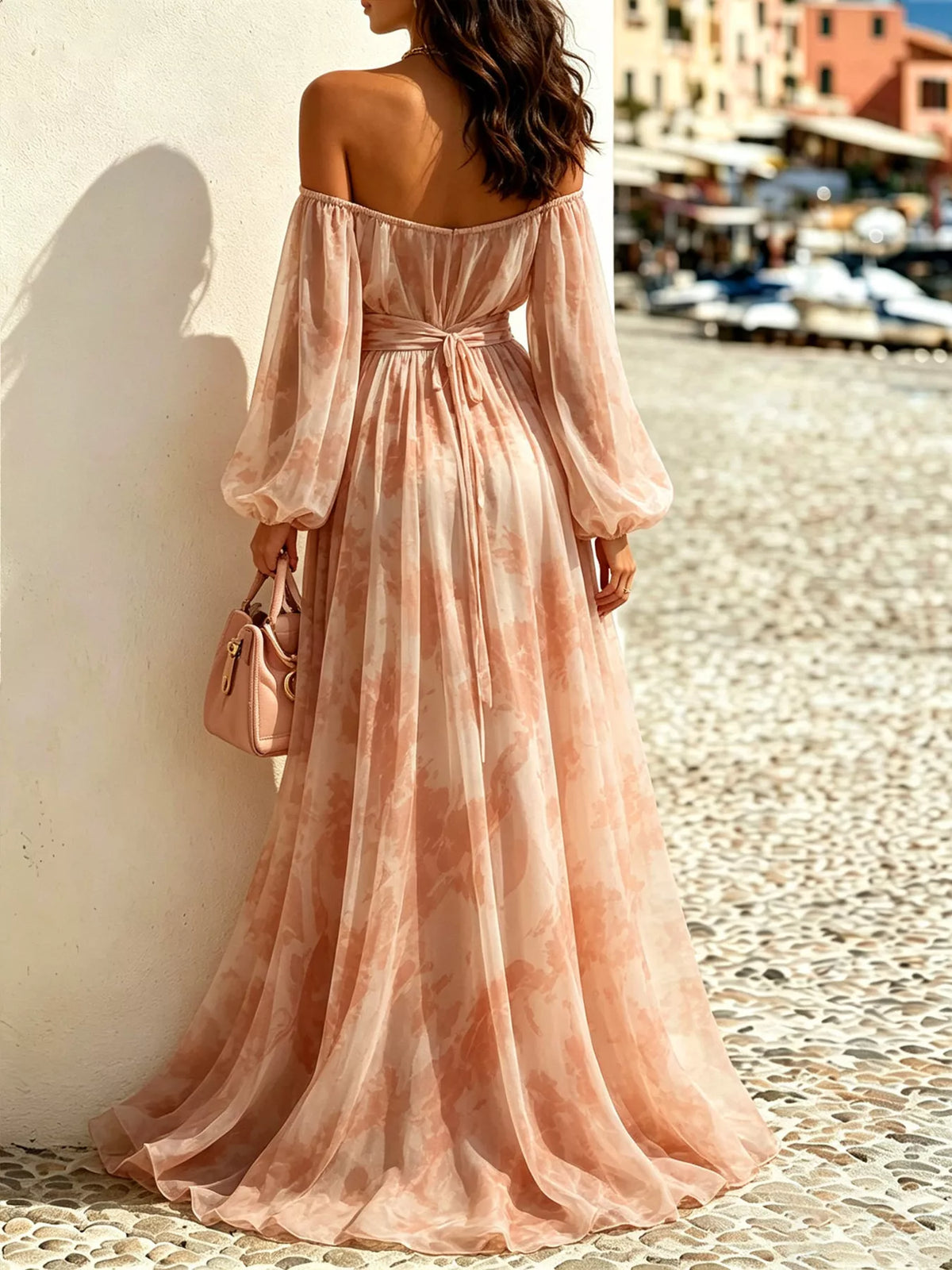 Off-Shoulder Balloon Sleeves Maxi Dress - alternate view 3