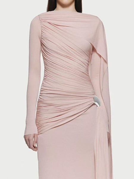 Ruched Draped Long Sleeve Maxi Dress - alternate view 5