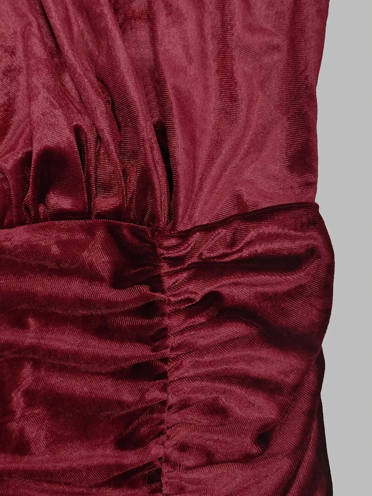 Velvet Mock Neck Ruched Slit Maxi Dress - alternate view 6