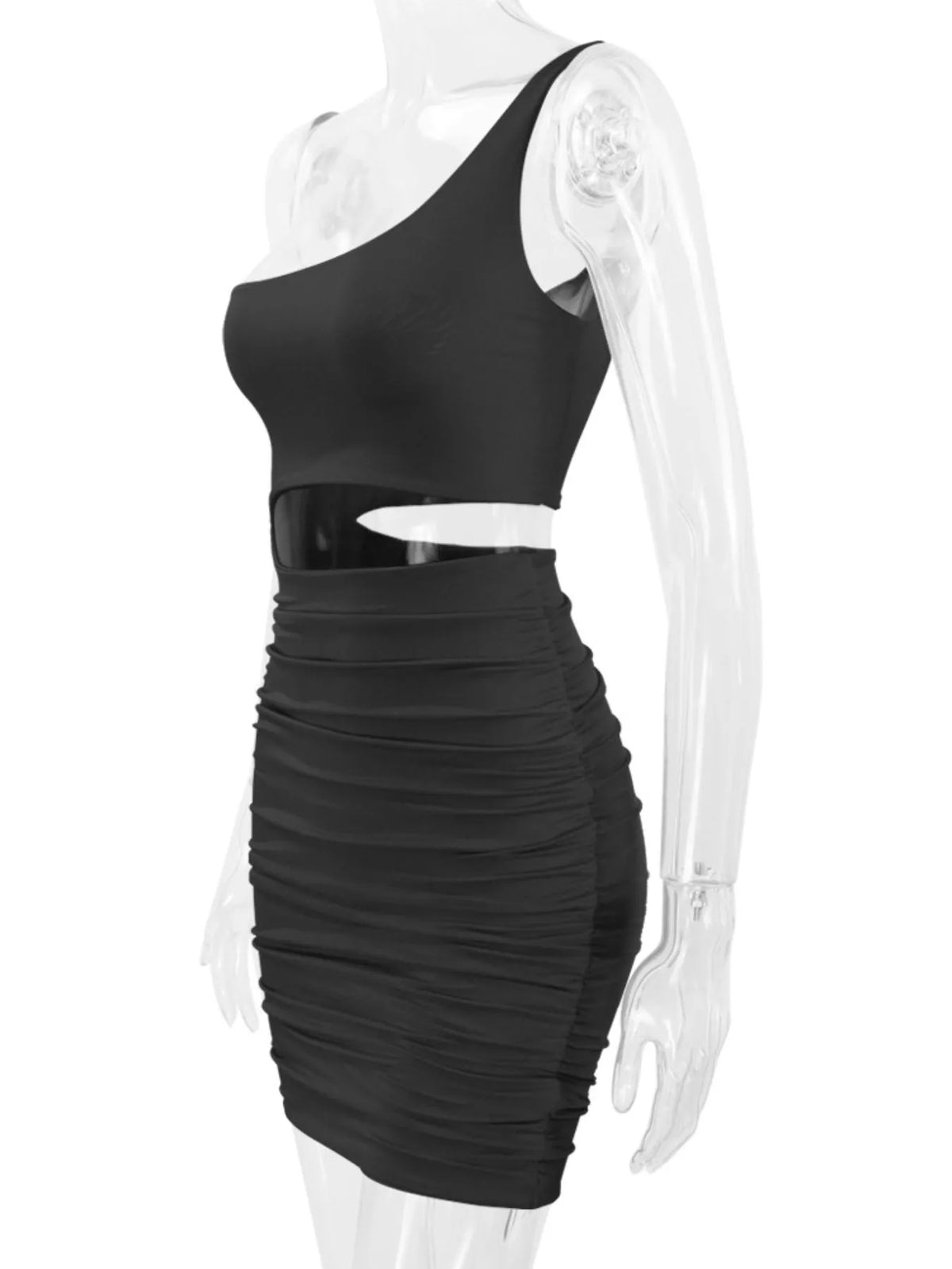 One-Shoulder Cutout Ruched Bodycon Mini Dress - alternate view 59