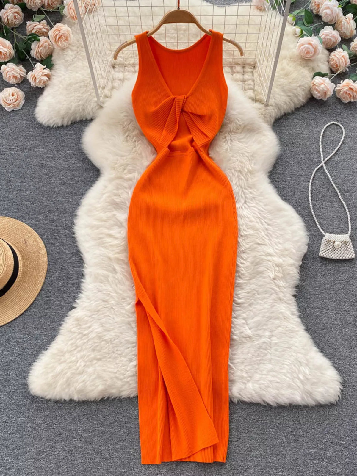 Knot Back Sleeveless Knit Bodycon Midi Dres - alternate view 10