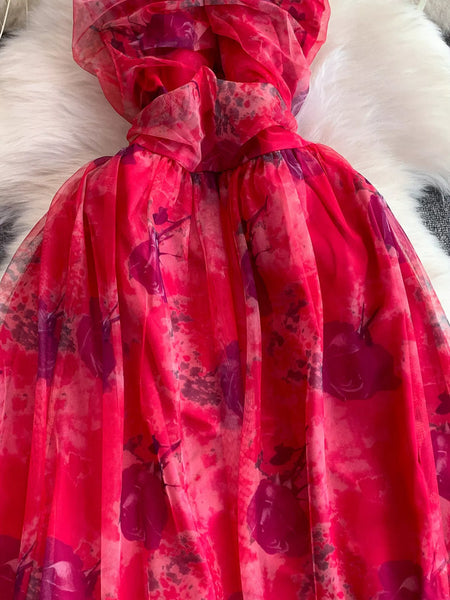 Floral Print Ruffled Layered Mesh Dress - alternate view 4