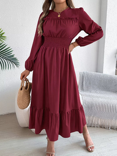 Round Neck Balloon Sleeve Tiered Dress - alternate view 6