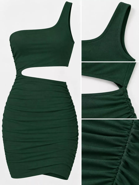 One-Shoulder Cutout Ruched Bodycon Mini Dress - alternate view 46