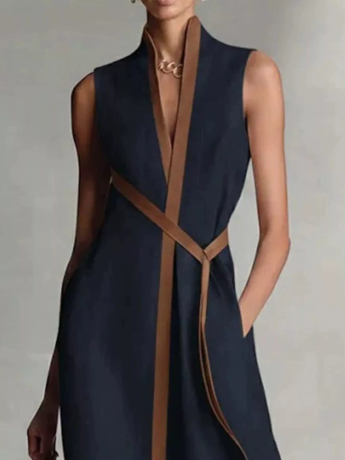 Full Size Sleeveless Wrap Maxi Dress with Contrast Trim Plus Size - alternate view 5