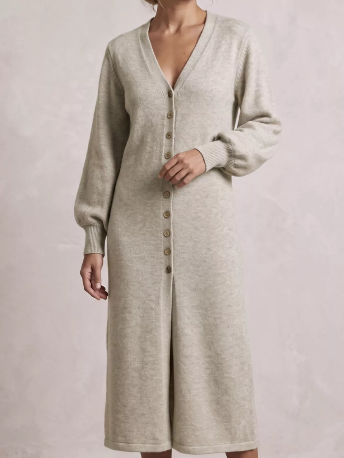 Button Front Long Sleeve Sweater Dress - alternate view 2