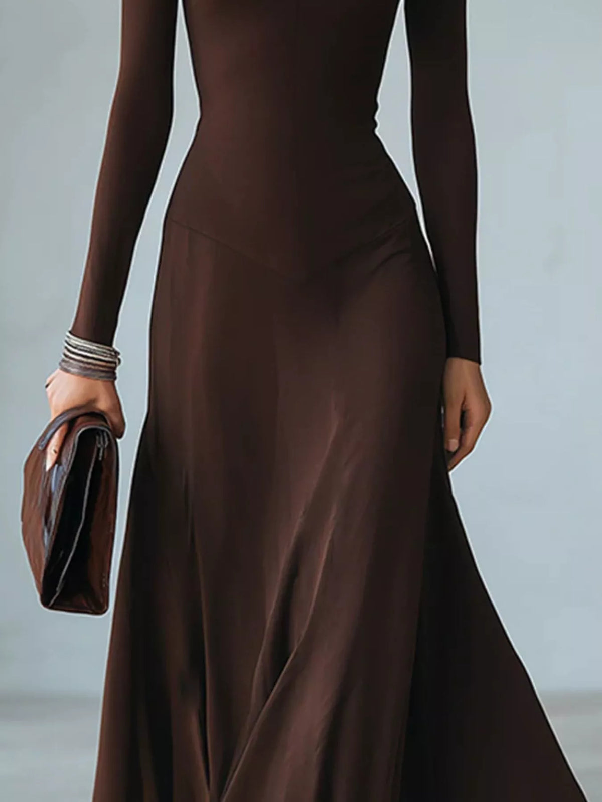 Full Size Mock Neck Cut-Out Long Sleeve Midi Dress Plus Size - alternate view 3