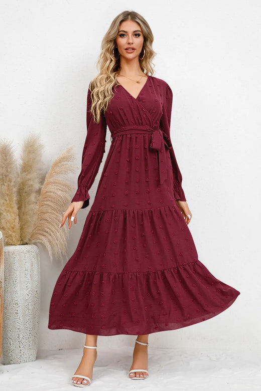 Swiss Dot Tied Surplice Flounce Sleeve Dress - alternate view 6