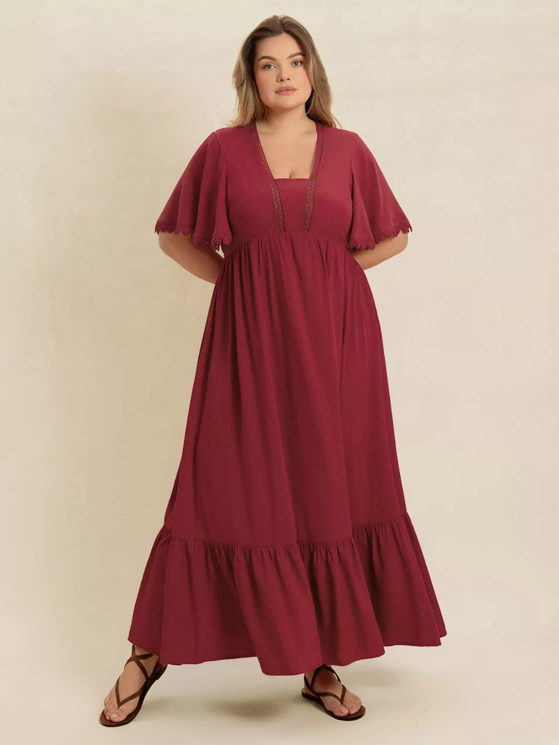 Lace Detail Flutter Sleeve Maxi Dress - alternate view 2