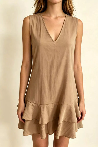 Sleeveless V-Neck Ruffle Hem Mini Dress - alternate view 13