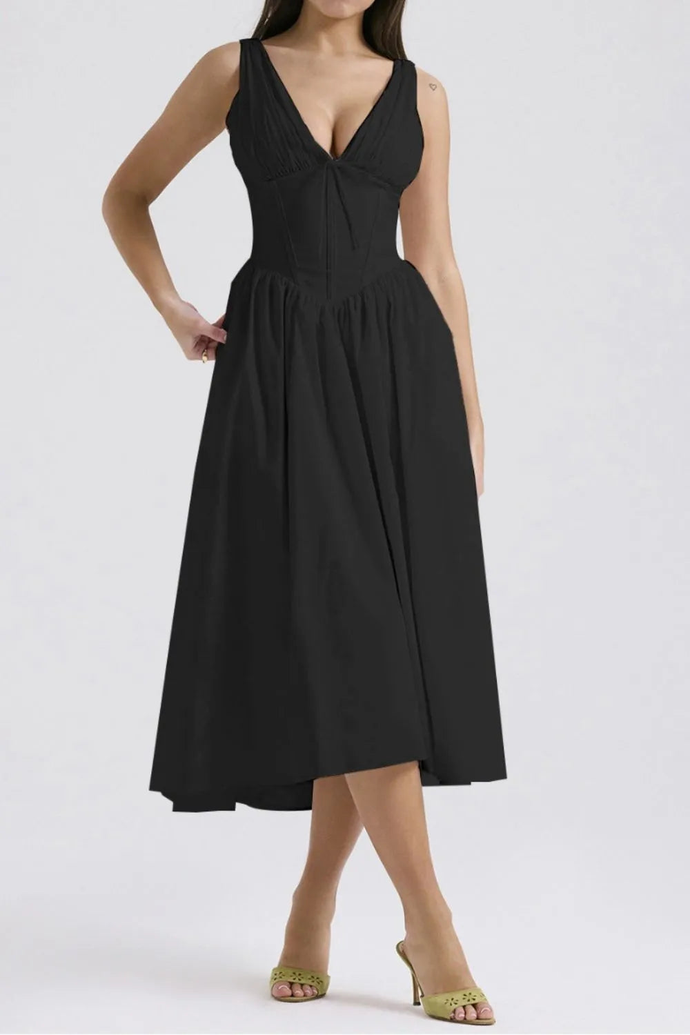 Ruched V-Neck Sleeveless Dress with Pockets - alternate view 2