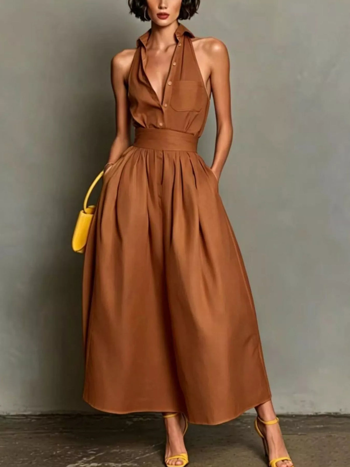 Sleeveless Collared A-Line Midi Dress - alternate view 7