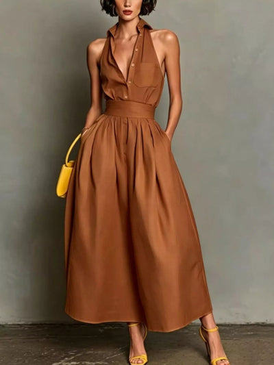 Sleeveless Collared A-Line Midi Dress - alternate view 7