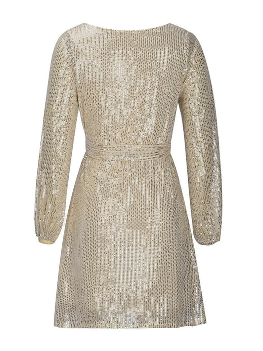 Sequin Tie Waist Long Sleeve Mini Dress - alternate view 4