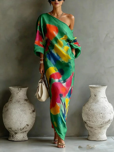 Full Size One-Shoulder Abstract Print Loose Fit Maxi Dress Plus Size - alternate view 9