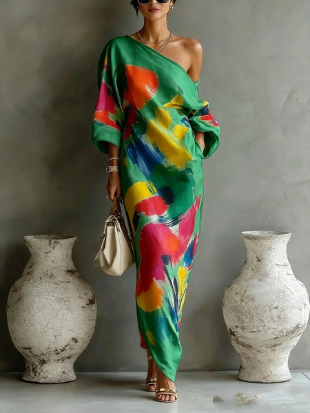 Full Size One-Shoulder Abstract Print Loose Fit Maxi Dress Plus Size - alternate view 9
