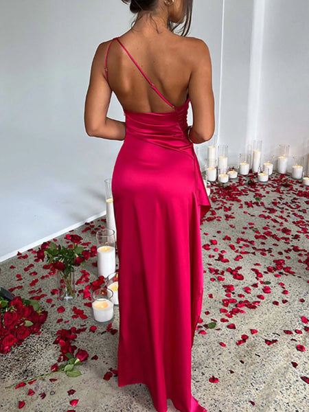 One Shoulder Satin Dress with High Slit - alternate view 7